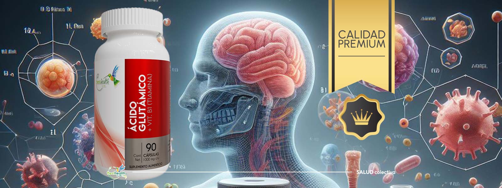 Acido Glutamico con Vitamina B1 Tiamina 90 CAPSULAS BEST banner principal